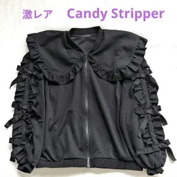 [ 초레어 ] Candy Stripper 리본 블루종 빅 칼라 블랙