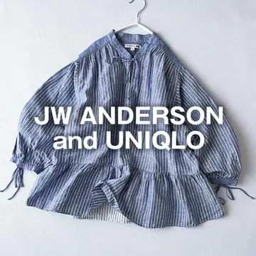 JW 앤더슨 x 유니클로 린넨 코튼 셔츠 블라우스 블루 린넨 A1