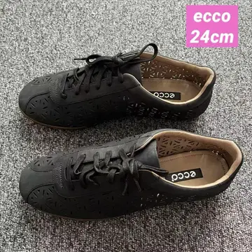 미사용 새상품 ecco 여성용 스니커즈 가죽 블랙 24cm
