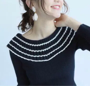 IENA 디자인 리브 롱 슬리브 풀오버 네이비