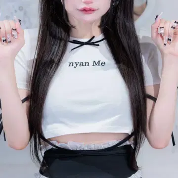 nyan Me 리본 포함 화이트 T셔츠
