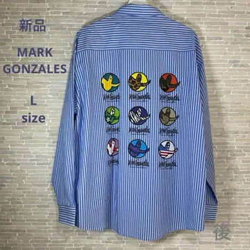 [ 마크곤잘레스 새상품 ] 아이콘 백 프린트 긴팔 스트라이프 셔츠
