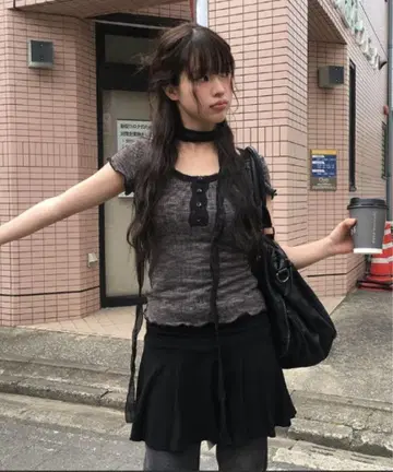 anyonemore 롱 스카프 포함 레이스 버튼 반팔 T셔츠 세트
