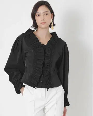 에포카 size 40 플리츠 콤비 디자인 블라우스 블랙