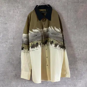 High Noon 빈티지 웨스턴 셔츠 2XL 말 패턴 카우보이