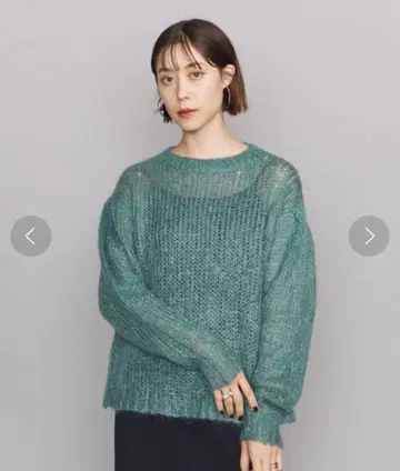 BY 모헤어 메쉬 와이드 크루넥 니트 그린