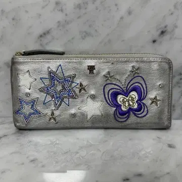 ANNA SUI 안나수이 장지갑 실버 은 천연 가죽 가죽 스타 별