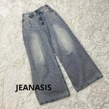 JEANASIS 턱 와이드 데님 팬츠 M 라이트 블루