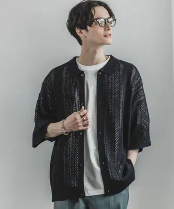 RAGEBLUE 시스루 니트 가디건 ( 블랙, L )