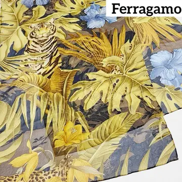 새상품급 Ferragamo 페라가모 쉬폰 스톨 호랑이 꽃 브라운