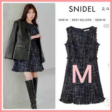 완판 M 사이즈 신상 새상품 SNIDEL 트위드 미니 원피스 NVY