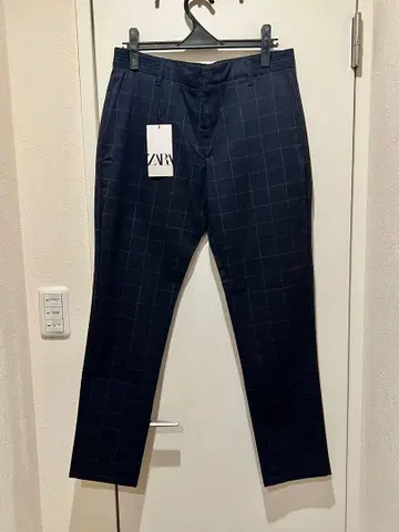 새상품 ZARA 체크 팬츠 네이비