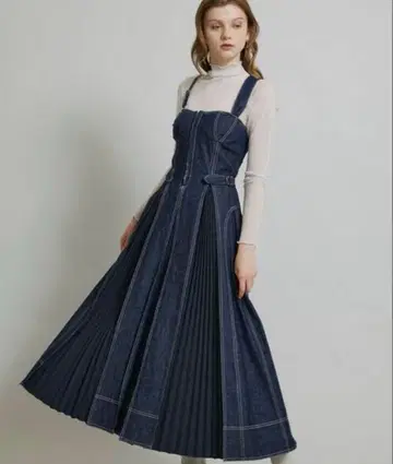 CASA FLINE 카사플라인 프론트 후크 데님 롱 원피스