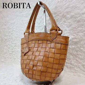 새상품급 robita 로비타 가죽 토트백 브라운 격자 짜임 참