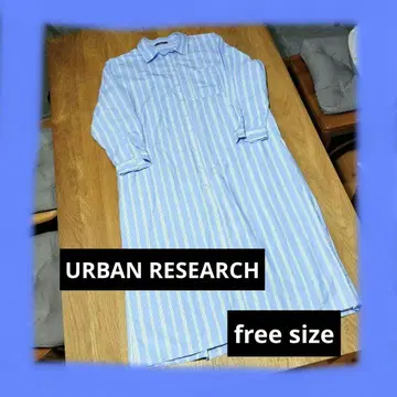 URBAN RESEARCH 스트라이프 셔츠 원피스 롱 기장 블루 F