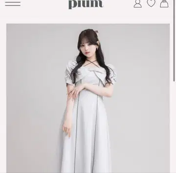 pium 피움 프론트 리본 플레어 롱 원피스 블루 그레이