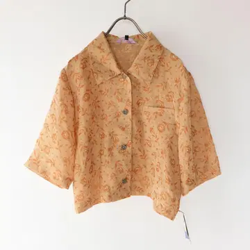 데드스탁 미사용품 마 혼방 꽃무늬 숏 크롭 셔츠 블라우스