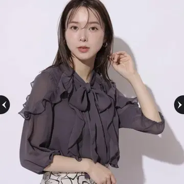 mystrada 프릴 타이 블라우스 차콜