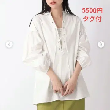 lowrys farm 레이스업 볼륨 블라우스 리본 새상품 택