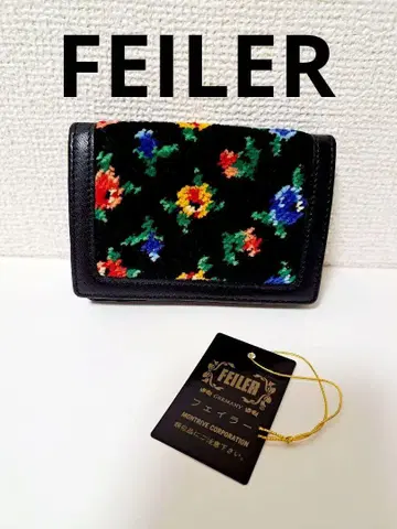 미사용 FEILLER 페이러 카드 케이스 가죽 블랙 꽃무늬