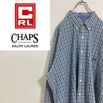 [자수] CHAPS 챕스 버튼 다운 긴팔 셔츠 체크 네이비 2XL