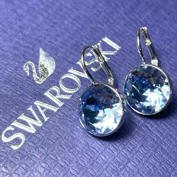 박스 포함 SWAROVSKI 스와로브스키 블루 대형 스톤 원형 귀걸이