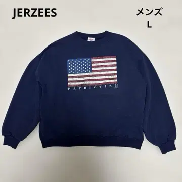 JERZEES 남성용 트레이닝복 네이비 맨투맨 성조기 L