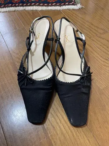 빈티지 블랙 뮬 리본 made in Japan 24.5cm