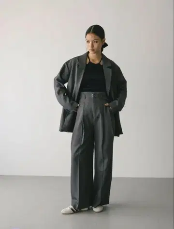 STYLEMIXER 하이웨스트 와이드 벨트 팬츠