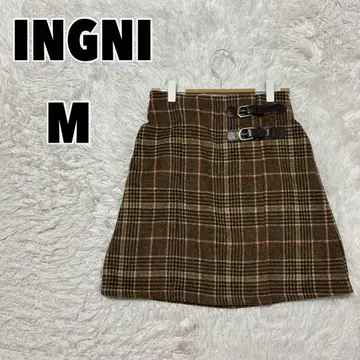 INGNI 잉그 (M) 사이드 벨트 글렌체크 사다리꼴 스커트 울 혼방