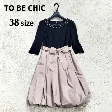 인기 바이컬러 TO BE CHIC 무릎 기장 원피스 비쥬 옷깃 탈부착 M