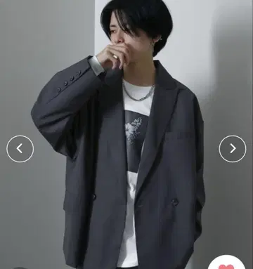 420g/m 배색 스티치 자수 더블 테일러드 자켓 차콜 그레이