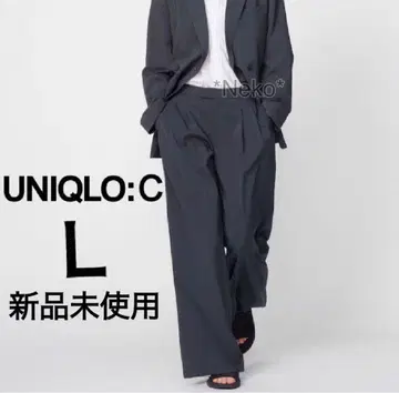 미사용 새상품 UNIQLO C 칸도우 턱 와이드 팬츠 L 다크 그레이
