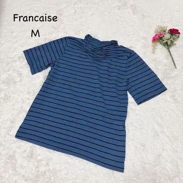 프랑세즈 [M] 스트라이프 하이넥 반팔 T셔츠 넥 셔링 워셔블