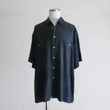 90s BURMA BIBAS 반팔 실크 셔츠 L 네이비