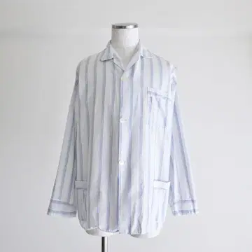 70s 80s 유로 빈티지 블루 스트라이프 파자마 셔츠 유로 구제 의류