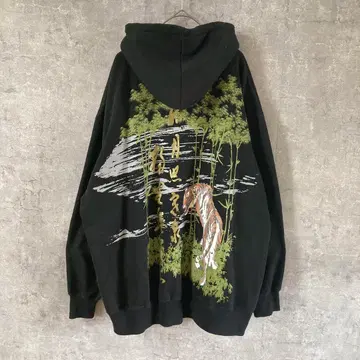 Power Life 호랑이 무늬 풀 집업 후드티 3L 사이즈 일본풍 패턴