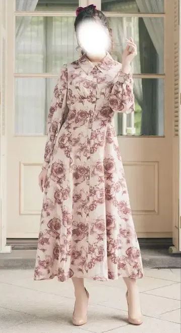 메종 드 플뢰르 아-링 콜라보 앤티크풍 로즈 원피스 빨간색 가을 핑크