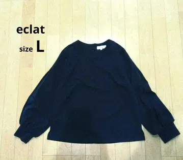 eclat 펄 진주 버튼 슬릿 블라우스 L 긴팔 네이비