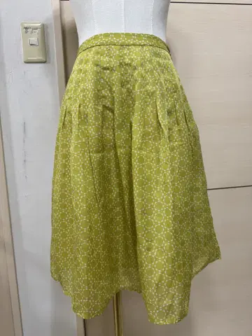 기하학 패턴 플레어 스커트 무릎 기장 옐로우 그린