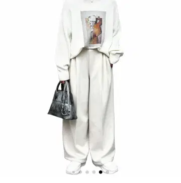 조우 고양이 채널 오리지널 턱 와이드 팬츠 화이트 XL