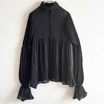 쉬폰 플레어 소매 긴팔 셔츠 블랙