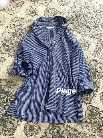 새상품급 Plage 블루 스트라이프 코튼 셔츠 롱 기장