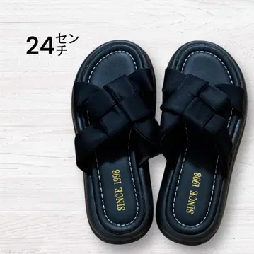 블랙 뜨개질 통굽 샌들 24cm 블랙 스포츠 샌들 블랙