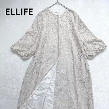 v106ELLIFE 레이스 스코트 겉옷 가운 린넨 혼방 7부 소매 내추럴
