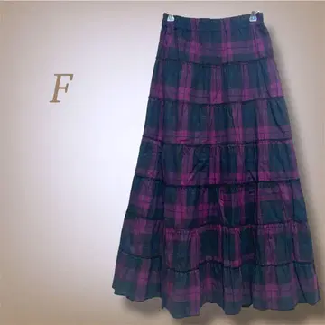 타탄 체크 롱 스커트 티어드 플레어 프릴 면 할로윈