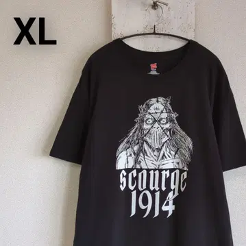 구제 의류 블랙 T셔츠 Scourge in 1914 Hanes XL