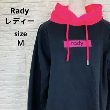 Rady 후드 부착 크롭 후드티 블랙 형광 핑크 M 사이즈