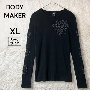 바디 메이커 자수 긴팔 코튼 니트 T셔츠 XL 핏 블랙