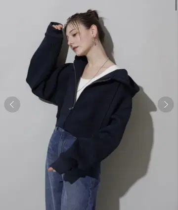 [Rirandture] 집업 크롭 후디 네이비